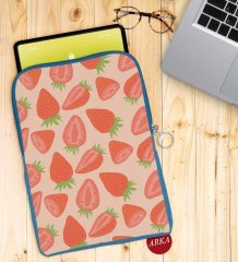 BK Gift Çilek Tasarımlı Taşınabilir Koruyucu Tablet Kılıfı & Organizer Çanta - Mavi-1