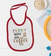 BK Kids Mommy Needs Her Coffe Tasarımlı Kırmızı Bebek Mama Önlüğü-1