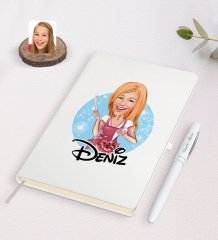 Kişiye Özel Kadın Aşçı Karikatürlü Beyaz Defter ve Kalem Hediye Seti-1