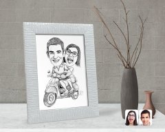 Kişiye Özel Karakalem Sevgililer Karikatürlü Dekoratif Çerçeve-11