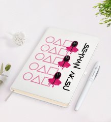 Kişiye Özel Squid Game Tasarımlı Beyaz Defter ve Kalem Seti-8