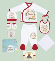 BK Kids Kişiye Özel Kırmızı Hastane Çıkışı, Anne-Bebek Günlüğü, Yeni Doğan Bebek Giyim Hediyesi, 9 Parça Bebek Hediye Seti-6
