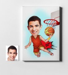 Kişiye Özel Bay Basketbolcu Karikatür Kanvas Tablo (50 x 70 cm.) 1