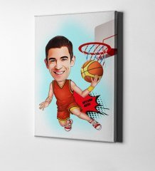 Kişiye Özel Bay Basketbolcu Karikatür Kanvas Tablo (50 x 70 cm.) 1
