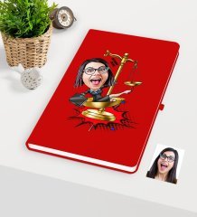 Kişiye Özel Bayan Avukat Karikatürlü Kırmızı Defter - 4