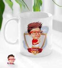 Kişiye Özel İsimli Erkek Çocuk Karikatürlü Beyaz Kupa Bardak-1