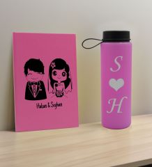 BK Gift Sevgiliye Özel İsimli Pembe Defter ve Cam Matara Hediye Seti-1, Sevgiliye Hediye, Sevgililer Günü, Yeni İş Hediyesi