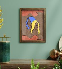 BK Home Woman Line Tasarımlı Doğal Masif Ahşap Çerçeveli Tablo 45x65cm-3