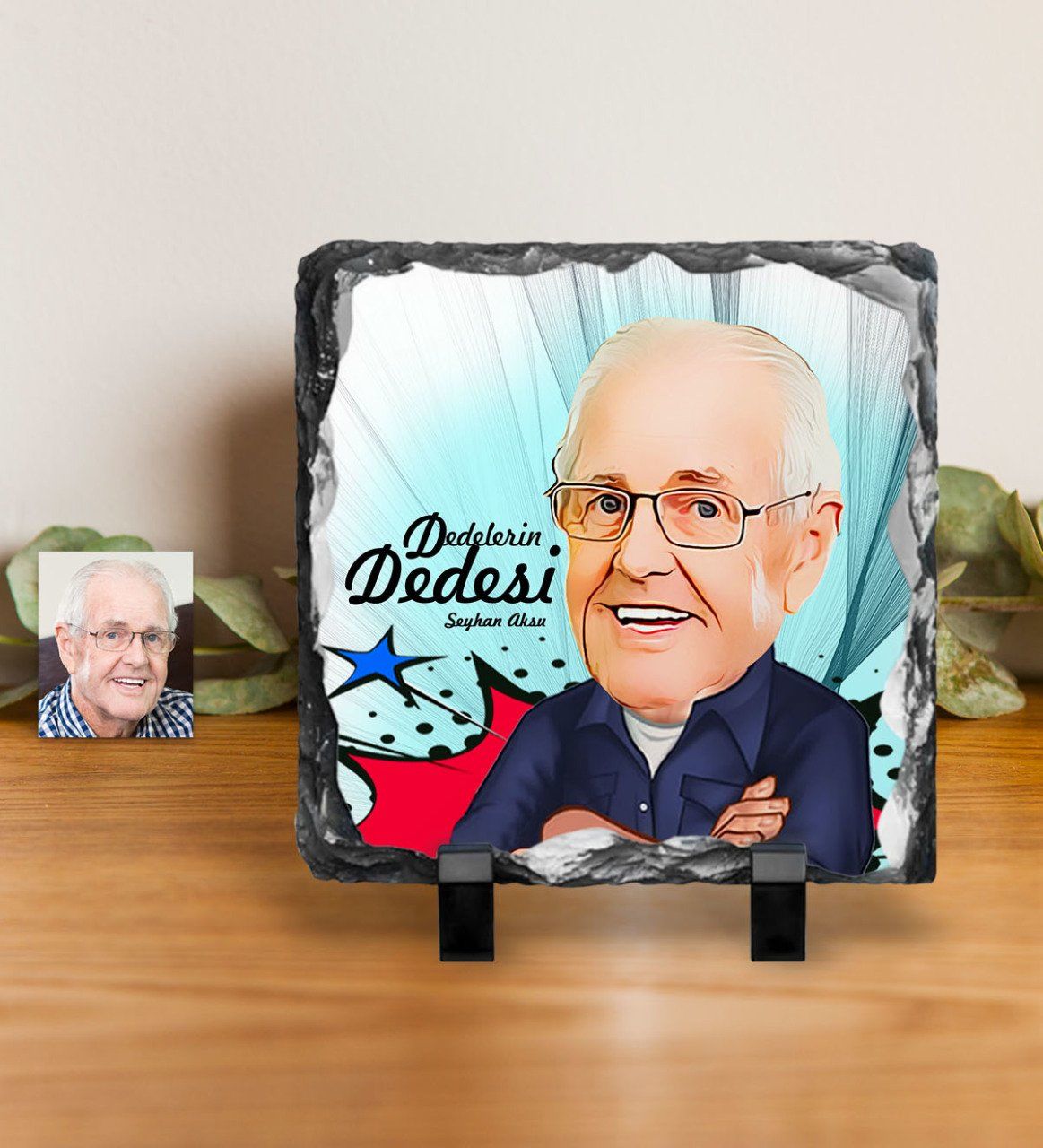 Kişiye Özel Dedelerin Dedesi Karikatürlü Dekoratif Doğal Taş - 1