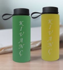BK Gift Kişiye Özel İsimli 2’li Yeşil ve Sarı Cam Matara 500ml, Sevgiliye Hediye, İsimli Cam Matara, Sevgililer Günü