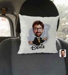 Kişiye Özel İsimli Erkek Avukat Karikatürlü Kare Araç Koltuk Yastığı-3