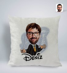 Kişiye Özel İsimli Erkek Avukat Karikatürlü Kare Araç Koltuk Yastığı-3
