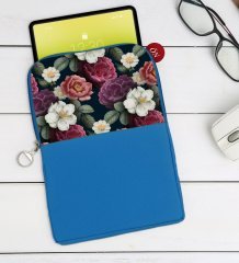 BK Gift Çiçekler Tasarımlı Taşınabilir Koruyucu Tablet Kılıfı & Organizer Çanta - Mavi-1