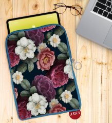 BK Gift Çiçekler Tasarımlı Taşınabilir Koruyucu Tablet Kılıfı & Organizer Çanta - Mavi-1