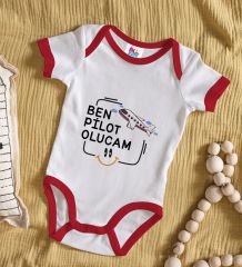 BK Kids Pilot Olucam Tasarımlı Kırmızı Bebek Body Zıbın-1