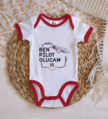 BK Kids Pilot Olucam Tasarımlı Kırmızı Bebek Body Zıbın-1
