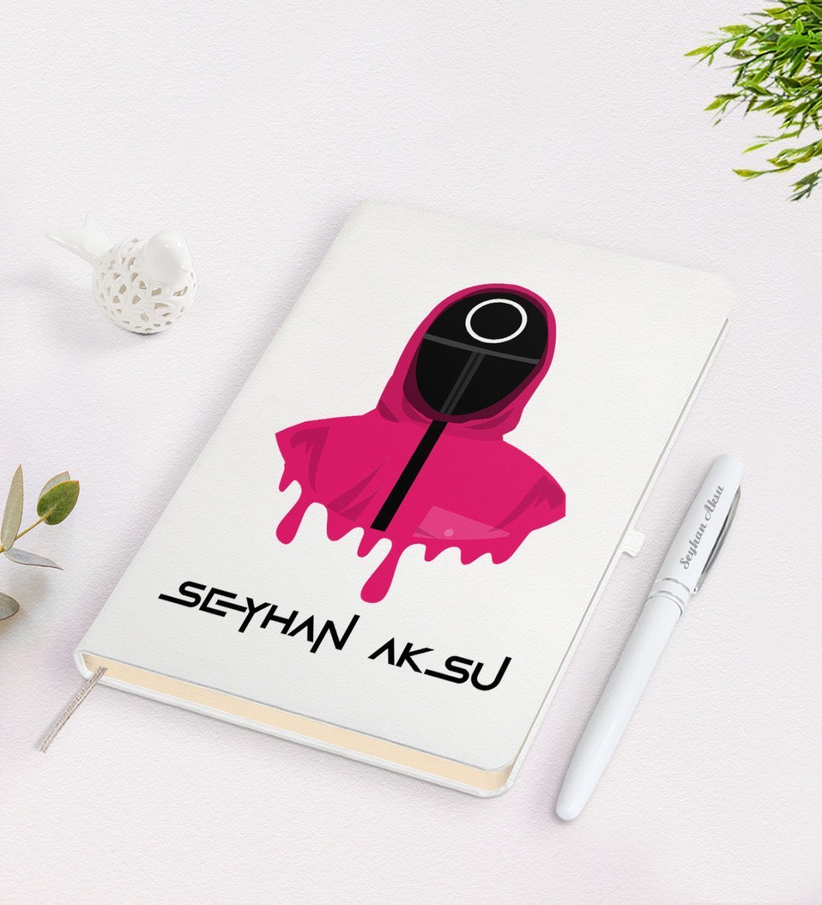 Kişiye Özel Squid Game Tasarımlı Beyaz Defter ve Kalem Seti-7