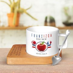 Kişiye Özel Fransızca Öğretmeni Ahşap Altlıklı Seramik Fincan - 3