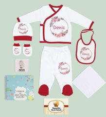 BK Kids Kişiye Özel Kırmızı Hastane Çıkışı, Anne-Bebek Günlüğü, Yeni Doğan Bebek Giyim Hediyesi, 9 Parça Bebek Hediye Seti-5