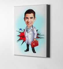 Kişiye Özel Bay Acil Tıp Teknisyeni Karikatür Kanvas Tablo (50 x 70 cm.) 1