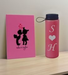 BK Gift Sevgiliye Özel İsimli Pembe Defter ve Fuşya Cam Matara Hediye Seti-16, Sevgiliye Hediye, Sevgililer Günü, Yeni İş Hediyesi