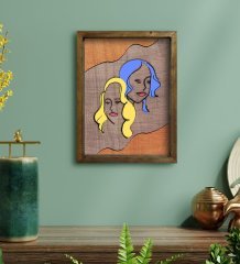 BK Home Woman Line Tasarımlı Doğal Masif Ahşap Çerçeveli Tablo 45x65cm-2