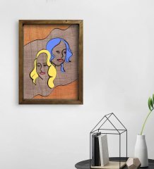 BK Home Woman Line Tasarımlı Doğal Masif Ahşap Çerçeveli Tablo 45x65cm-2