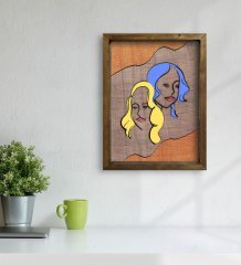 BK Home Woman Line Tasarımlı Doğal Masif Ahşap Çerçeveli Tablo 45x65cm-2