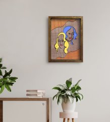 BK Home Woman Line Tasarımlı Doğal Masif Ahşap Çerçeveli Tablo 45x65cm-2