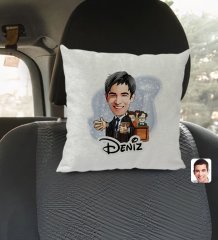 Kişiye Özel İsimli Erkek Avukat Karikatürlü Kare Araç Koltuk Yastığı-2