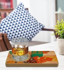 Kişiye Özel Modern Art Tasarımlı Doğal Ahşap Tabaklı Viski Bardağı Sunum Seti Model 3