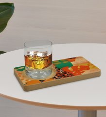 Kişiye Özel Modern Art Tasarımlı Doğal Ahşap Tabaklı Viski Bardağı Sunum Seti Model 3