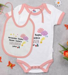 BK Kids Babaannem Tasarımlı Pembe Bebek Body Zıbın ve Mama Önlüğü Hediye Seti-1