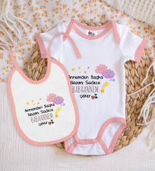 BK Kids Babaannem Tasarımlı Pembe Bebek Body Zıbın ve Mama Önlüğü Hediye Seti-1