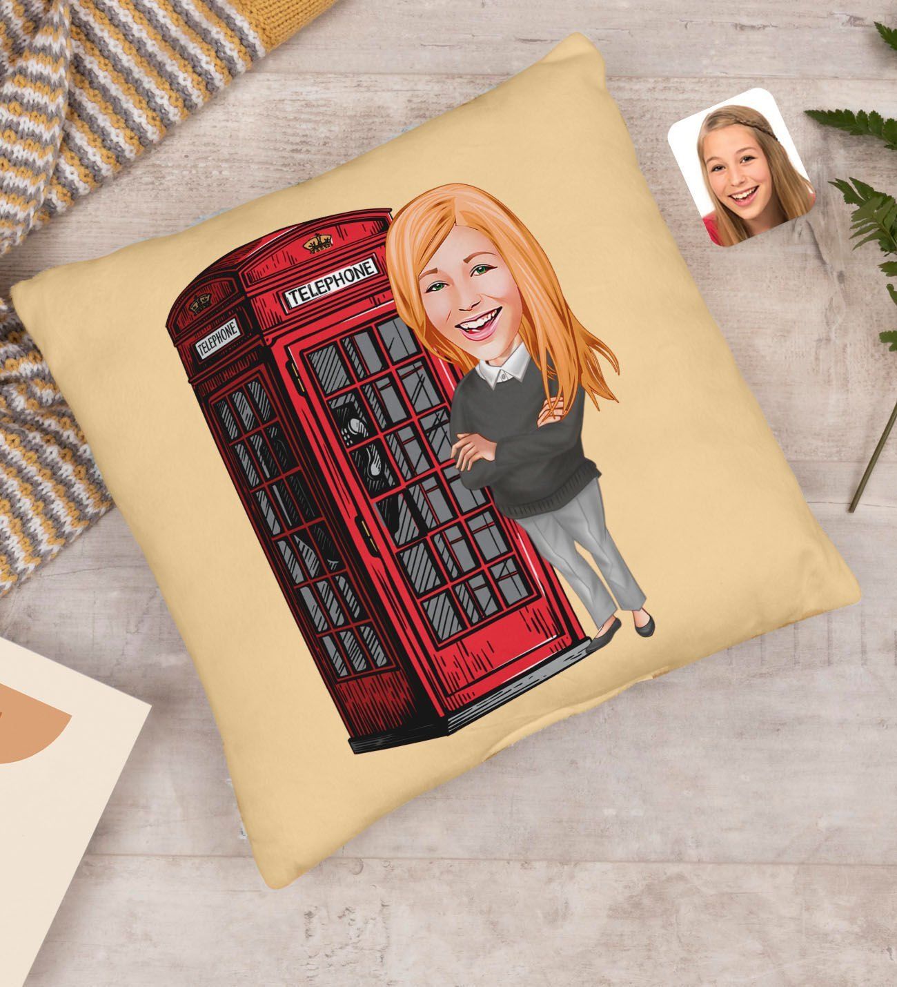 BK Gift Kişiye Özel Kadın Karikatürlü Beyaz Yastık-1