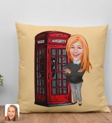 BK Gift Kişiye Özel Kadın Karikatürlü Beyaz Yastık-1