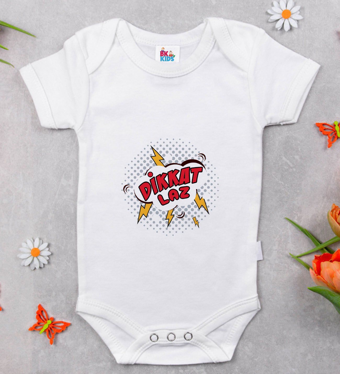 BK Kids Dikkat Laz Tasarımlı Beyaz Bebek Body Zıbın-1