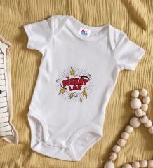 BK Kids Dikkat Laz Tasarımlı Beyaz Bebek Body Zıbın-1