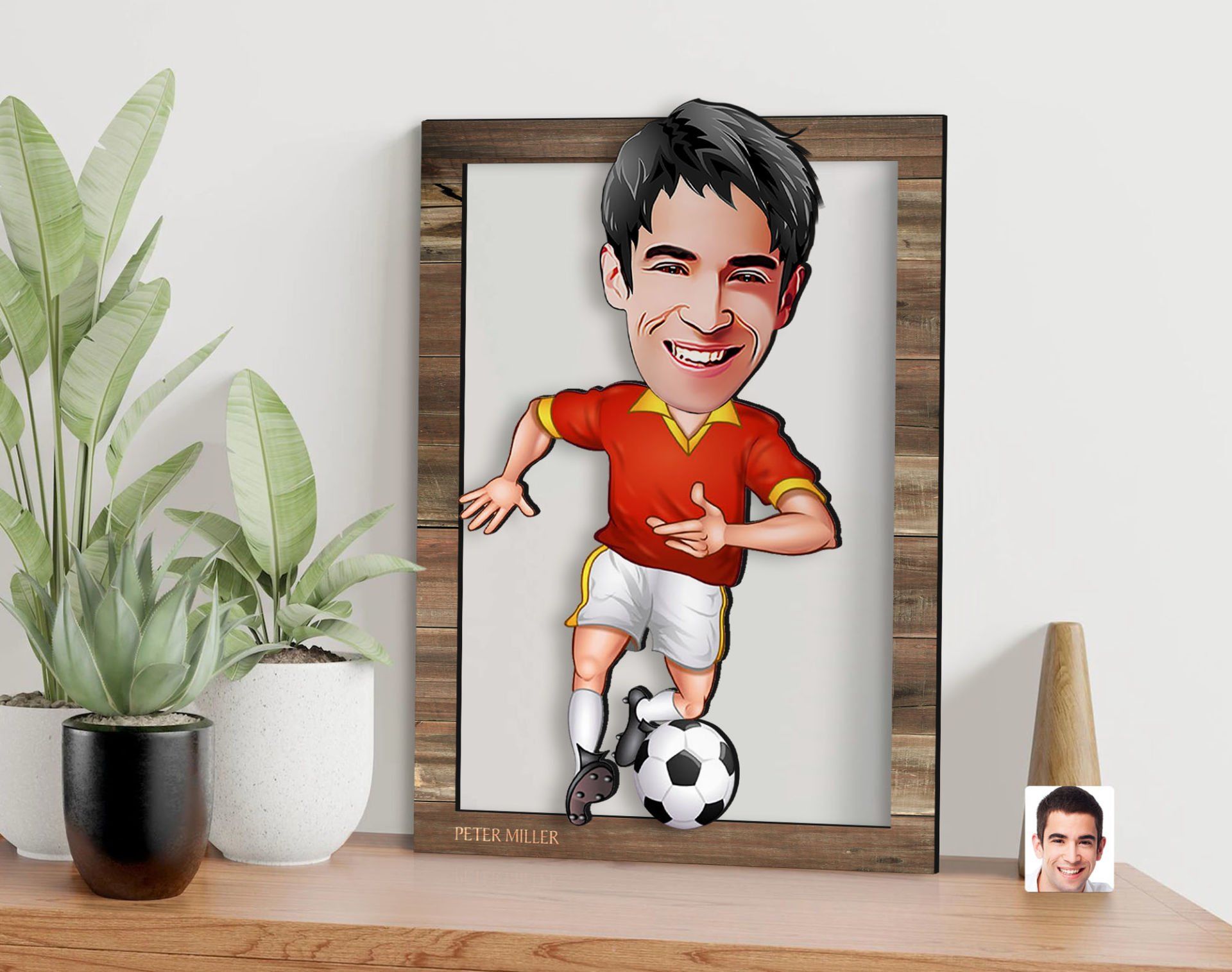 BK Gift Kişiye Özel Erkek Futbolcu Karikatürlü 3D Ahşap Tablo, Sevgiliye Hediye, Arkadaşa Hediye, Yıl Dönümü Hediyesi, Doğum Günü Hediyesi-2
