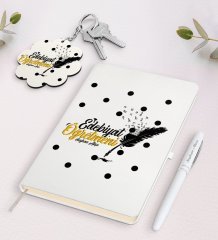 Kişiye Özel Edebiyat Öğretmeni Beyaz Defter Kalem Ve Anahtarlık Hediye Seti-3