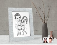 Kişiye Özel Karakalem Sevgililer Karikatürlü Dekoratif Çerçeve-5
