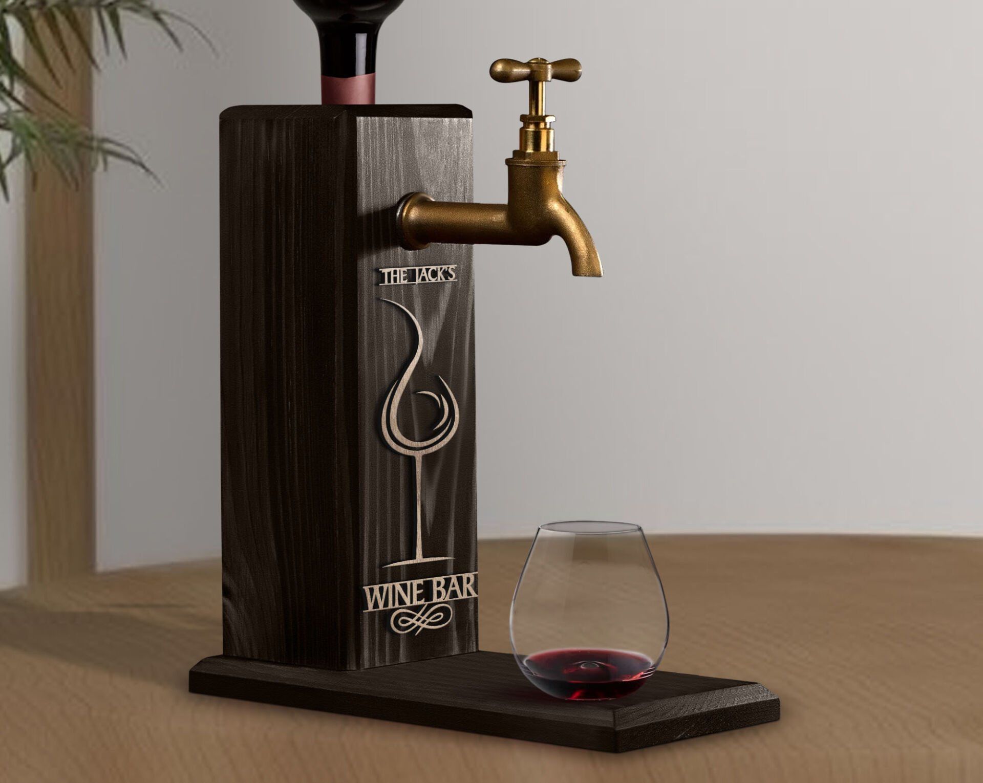 BK Gift Kişiye Özel Kabartma İsimli Musluklu Siyah(Ebony) Ahşap Şarap Standı, Şarap Çeşmesi, Doğum Günü Hediyesi, Ev Hediyesi, İçecek Dispenseri-17