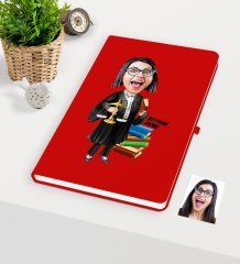 Kişiye Özel Bayan Avukat Karikatürlü Kırmızı Defter - 2