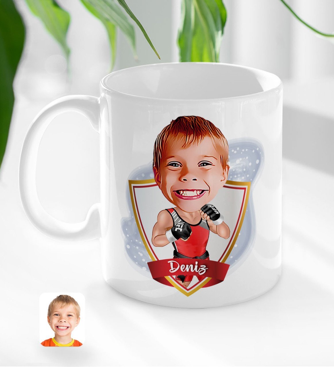 Kişiye Özel İsimli Çocuk Kick Box Karikatürlü Beyaz Kupa Bardak-1