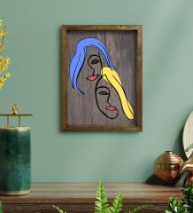 BK Home Woman Line Tasarımlı Doğal Masif Ahşap Çerçeveli Tablo 45x65cm-1