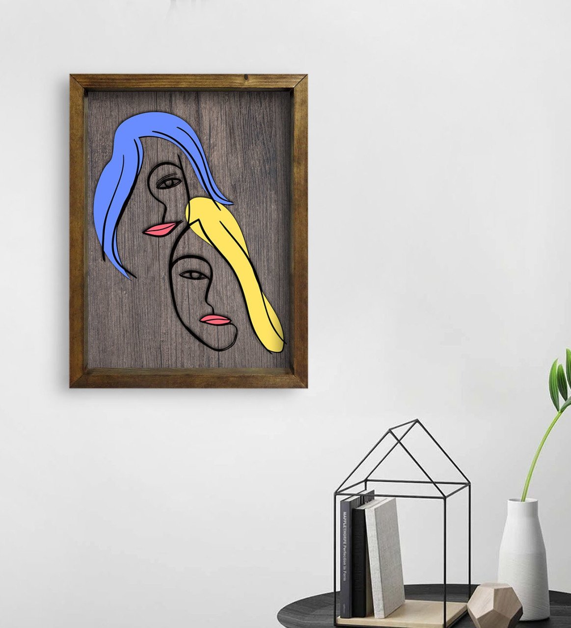 BK Home Woman Line Tasarımlı Doğal Masif Ahşap Çerçeveli Tablo 45x65cm-1