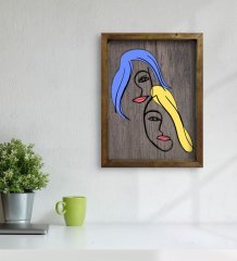 BK Home Woman Line Tasarımlı Doğal Masif Ahşap Çerçeveli Tablo 45x65cm-1