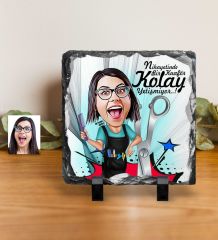 Kişiye Özel Bayan Kuaför Karikatürlü Dekoratif Doğal Taş - 1