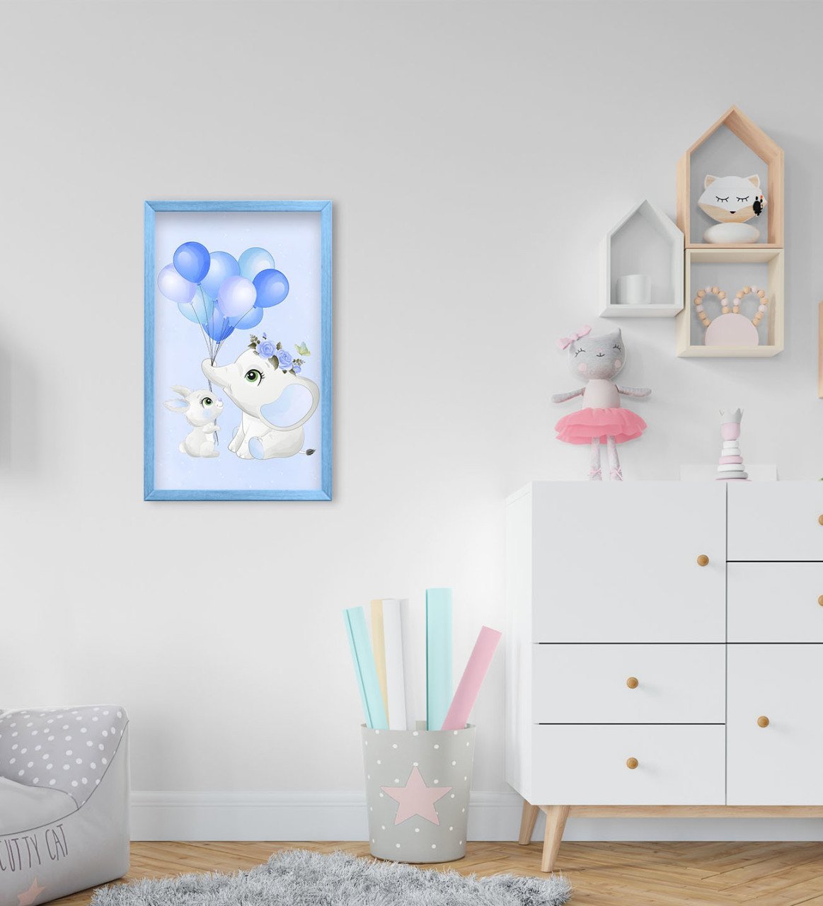 BK Home Sevimli Fil Tasarımlı Dekoratif Mavi Ahşap Çerçeveli Çocuk Odası Tablo-8