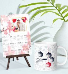 BK Gift Kişiye Özel Yılbaşı Tasarımlı Kupa Bardak ve 13x18cm Fotoğraf Kartlı Şövaleli 2023 Takvim Hediye Seti-49